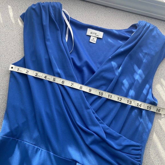 Alyx Limited Women's Medium A-Line Jersey Stretch Knit Dress Blue Surplice Flowy - Picture 11 of 12